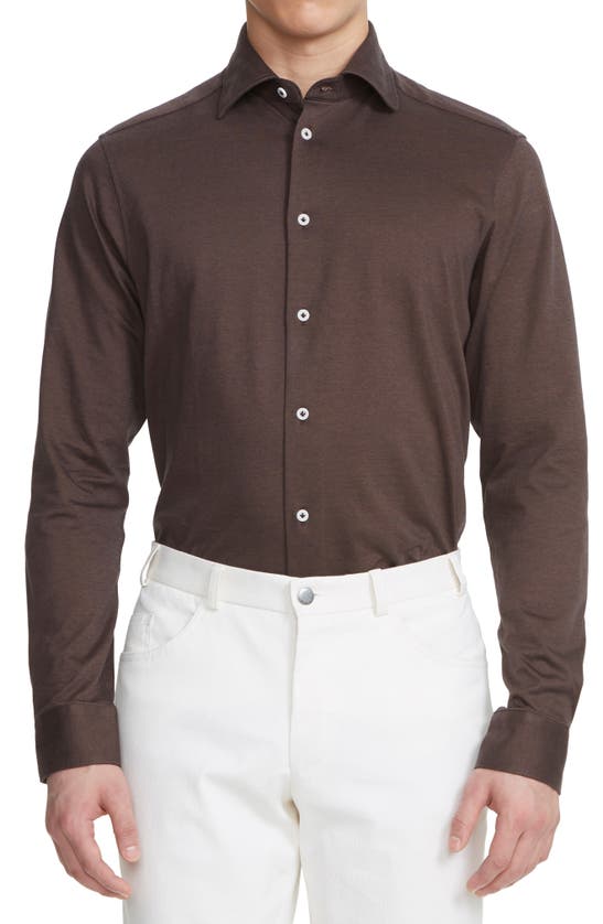 Jack Victor Abbott Knit Button-up Shirt In Brown