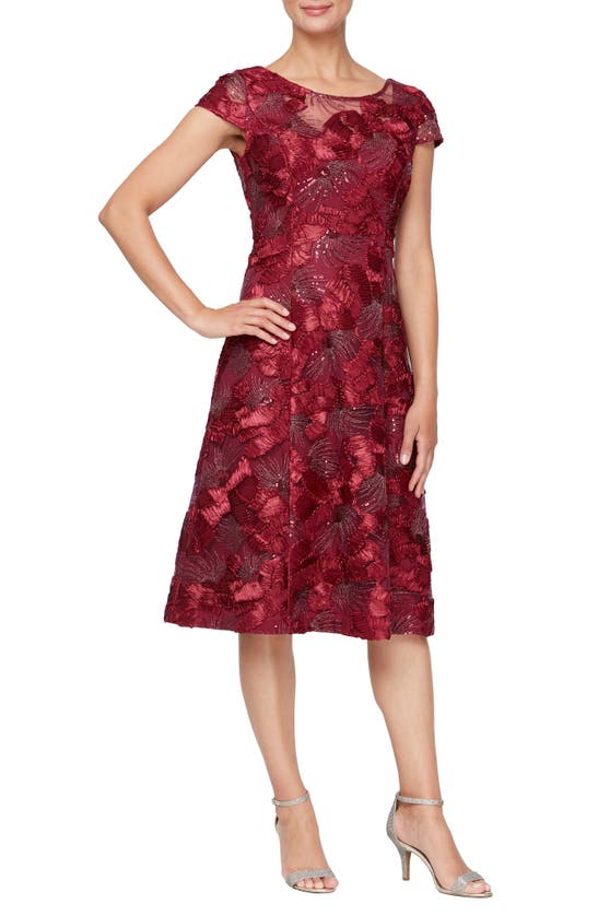 ALEX EVENINGS SEQUIN FLORAL COCKTAIL DRESS