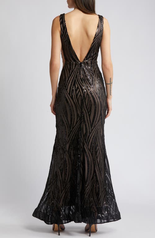 Shop Morgan & Co. Sequin Swirl Mermaid Gown In Black/nude