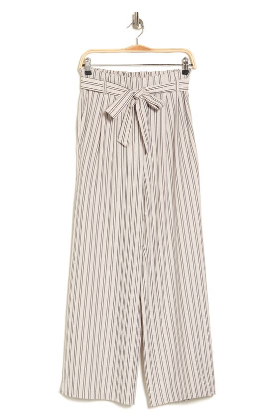 Shop Adrianna Papell Pinstripe Tie Waist Pants In Pebble/ Black Relaxed Stripe