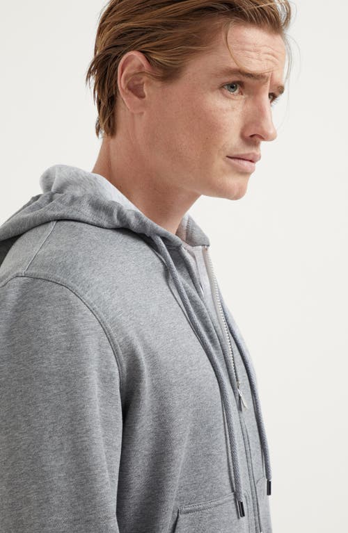 Shop Brunello Cucinelli Cotton, Cashmere And Silk French Terry Double Cloth Hooded Sweatshirt With Zipper In Dark Grey