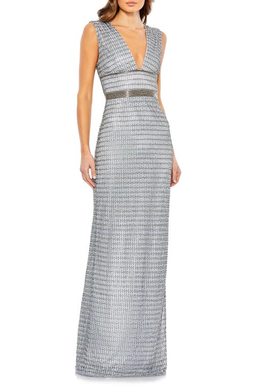 Mac Duggal Gray Fringed buy Bead-Embellished Column Gown