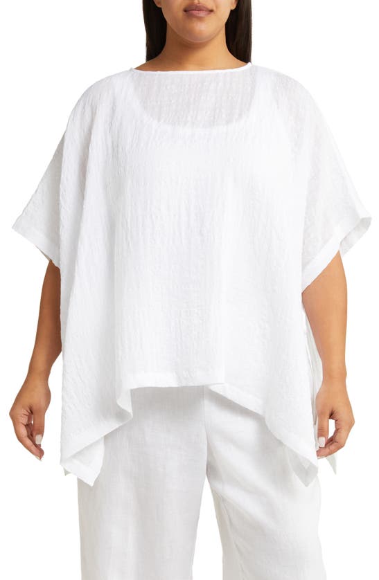 Eileen Fisher Short-sleeve Sheer Plaid Poncho In White