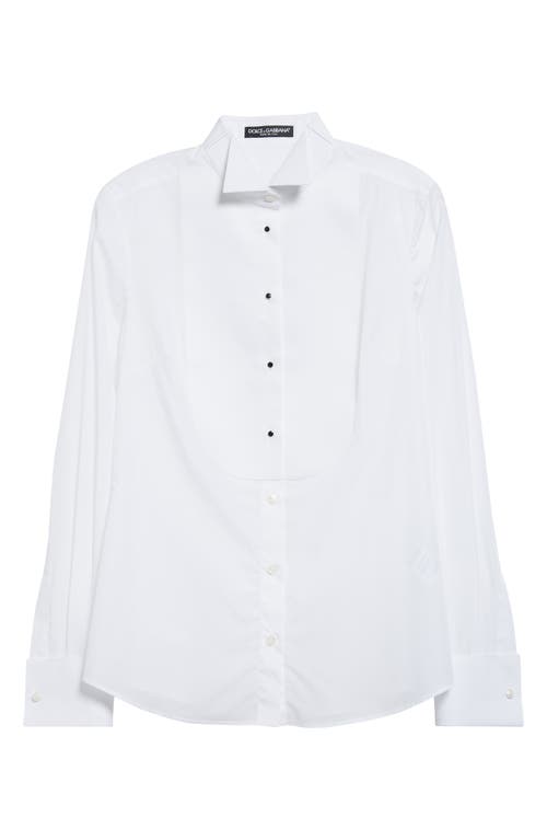 Shop Dolce & Gabbana Dolce&gabbana Bib Detail Cotton Button-up Shirt In Bianco Ottico