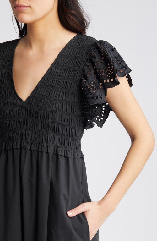 Rails Clementine Eyelet Trim Midi Dress In Black Eyelet