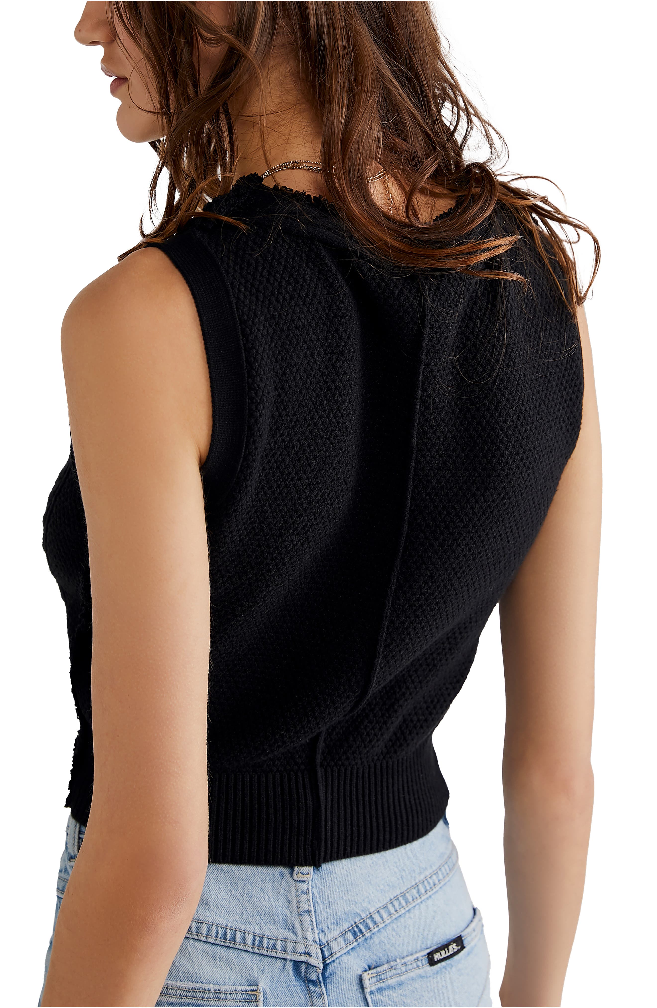 Free People Denson Cable Knit Vest in Black at Nordstrom, Size Medium