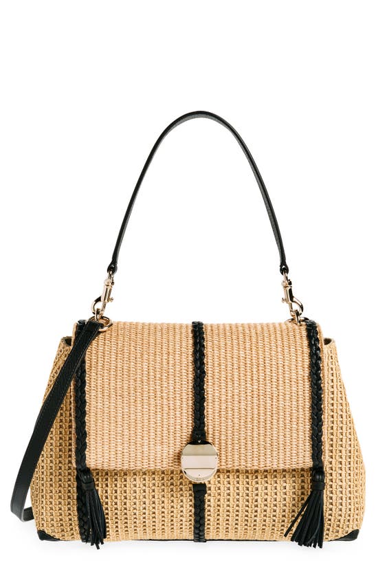 Shop Chloé Medium Penelope Raffia & Leather Shoulder Bag In Hot Sand 24p