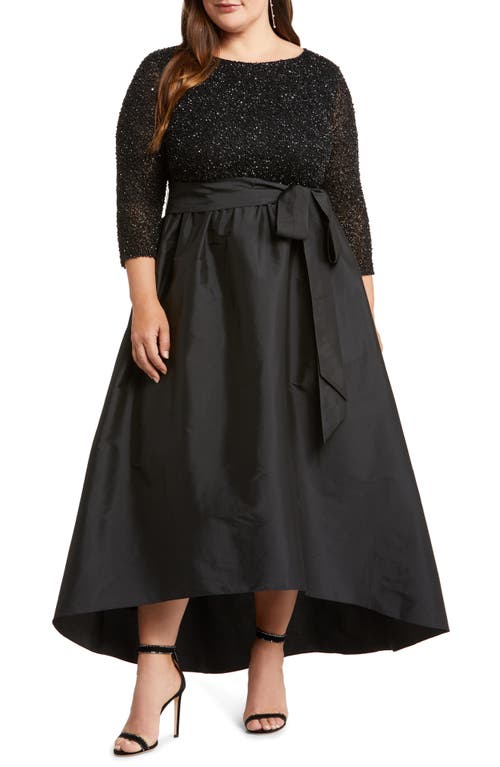 Sequin Bodice Taffeta Gown in Black