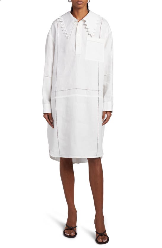 BOTTEGA VENETA BOTTEGA VENETA LONG SLEEVE EMBROIDERED ENGLISH LINEN SHIRTDRESS 