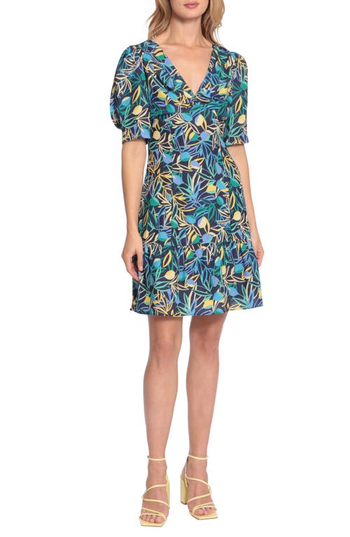 DONNA MORGAN FOR MAGGY Twist Front Puff Sleeve Dress in Navy/Yellow