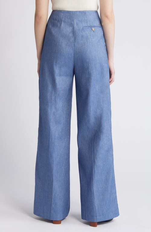 Shop Hugo Boss Boss Tasena Hollywood Waist Linen & Cotton Wide Leg Pants In Light/pastel Blue