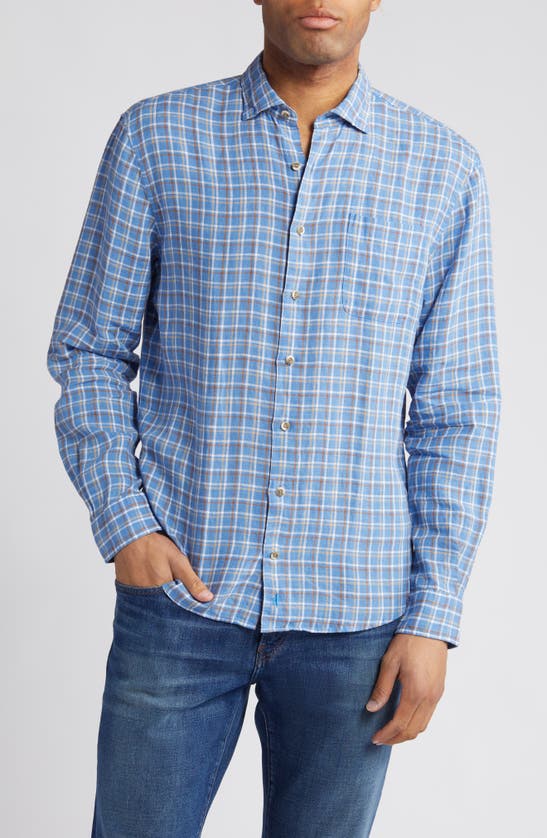 Johnnie-o Omar Check Linen Button-up Shirt In Wake