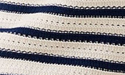 Shop French Connection Lumi Mozart Open Stitch Cotton Shorts In Ecru/midnight Blue Stripe