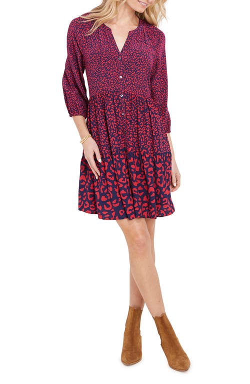 vineyard vines Tiered Button-Up Dress in Leopard-Deep Bay/Red