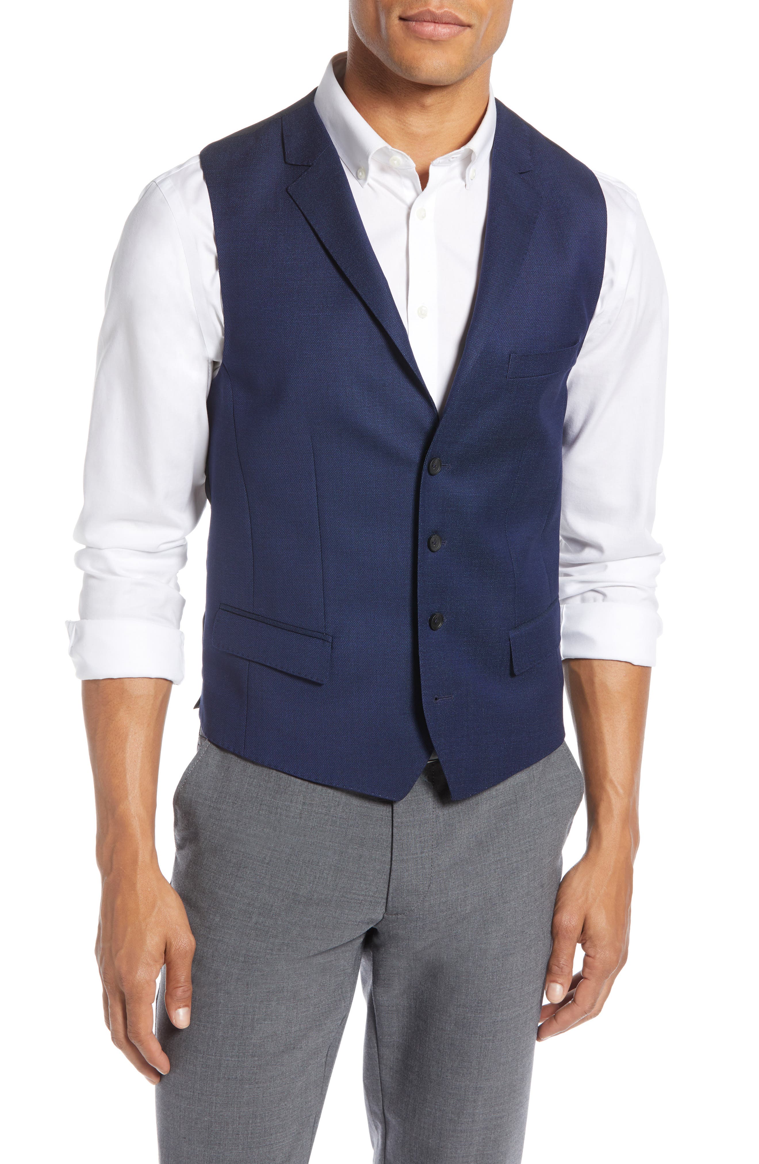 Hugo Trim Fit Wool Vest, 0 R - Blue
