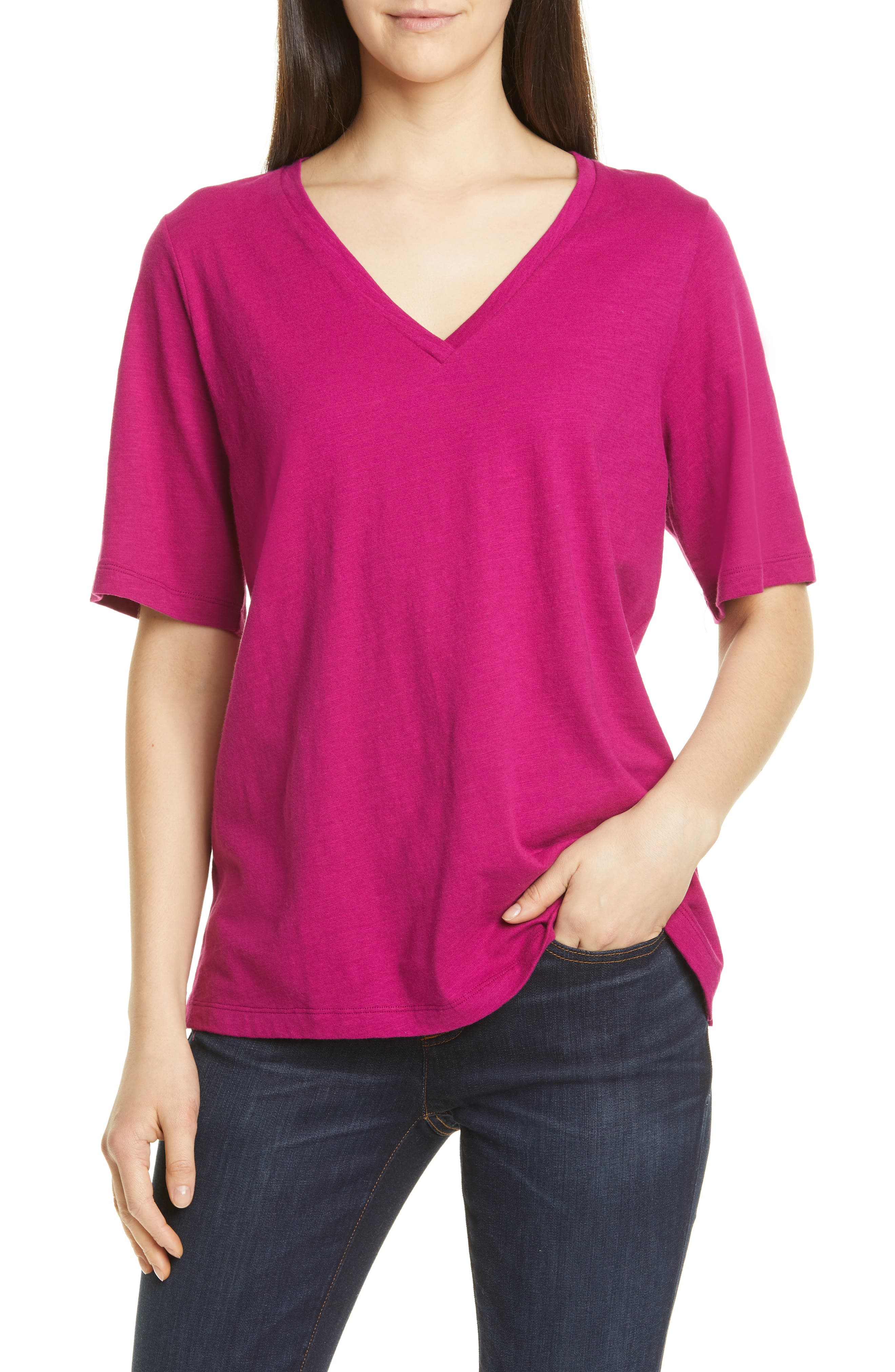 Eileen Fisher V-Neck Organic Cotton Tee, Pink