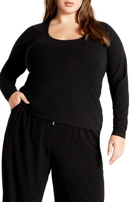 City Chic Liz Scoop Neck Jersey Top In Black