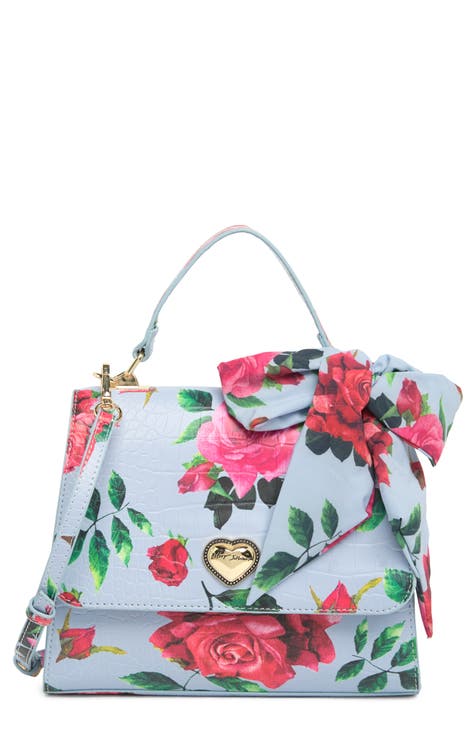 Floral Lattice Print Top Handle Crossbody Bag