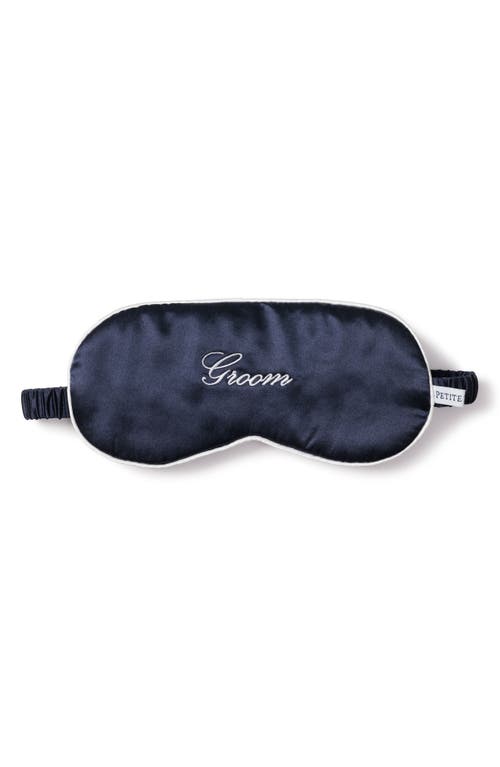 Petite Plume Groom Embroidered Silk Sleep Mask in Navy at Nordstrom