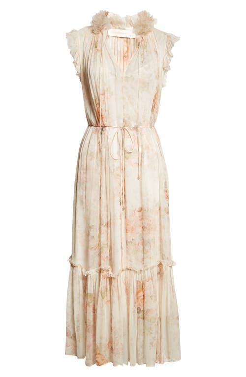 Shop Zimmermann Illustration Floral Flutter Chiffon Midi Dress In Cream Rococo Floral