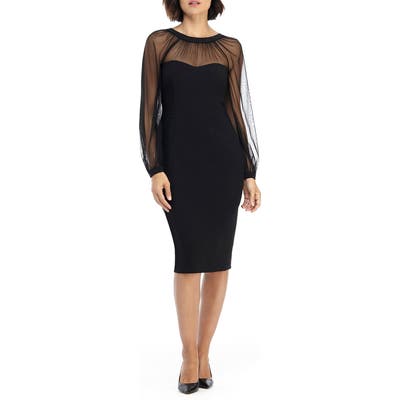 Maggy London Illusion Lace Long Sleeve Cocktail Dress, Black