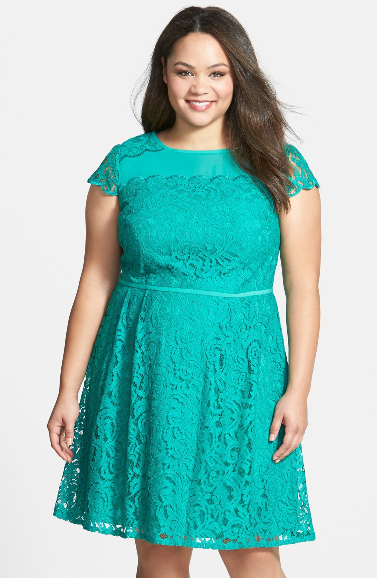 Adrianna Papell Illusion Yoke Lace Fit & Flare Dress (Plus Size ...