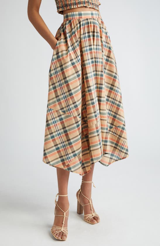 Shop Ulla Johnson Annette Plaid Asymmetric Midi Skirt In Meadow