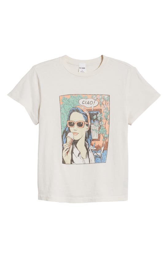 Re/done Ciao Cotton Graphic T-shirt In Vintage White