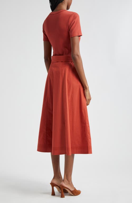 Shop Veronica Beard Facia Mixed Media Stretch Cotton Dress In Brick Red