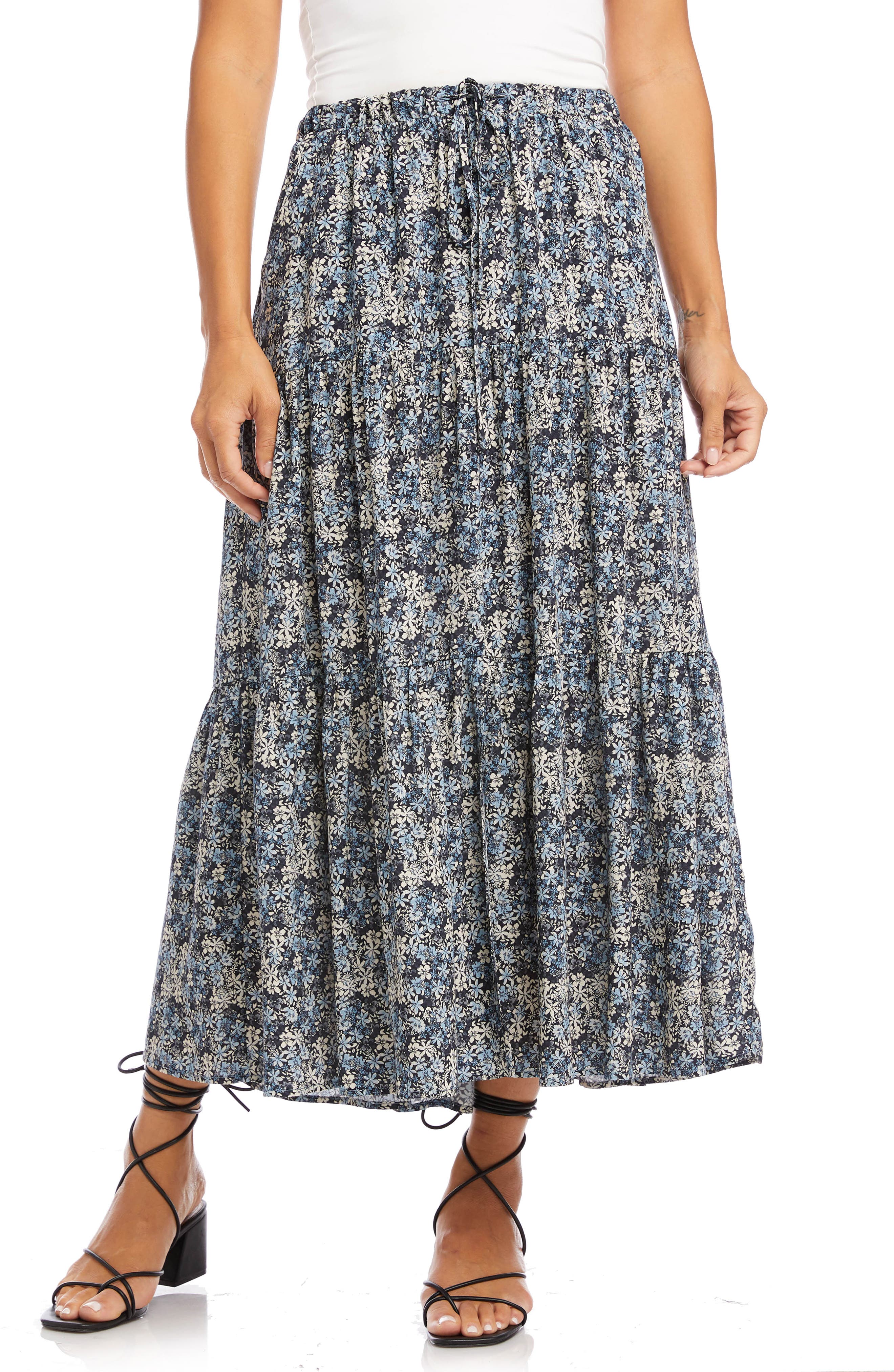 Karen Kane Floral Print Tiered Midi Skirt Nordstrom