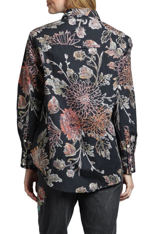 Shop Apny Floral Print Relaxed Fit Button-up Shirt In Black Multi