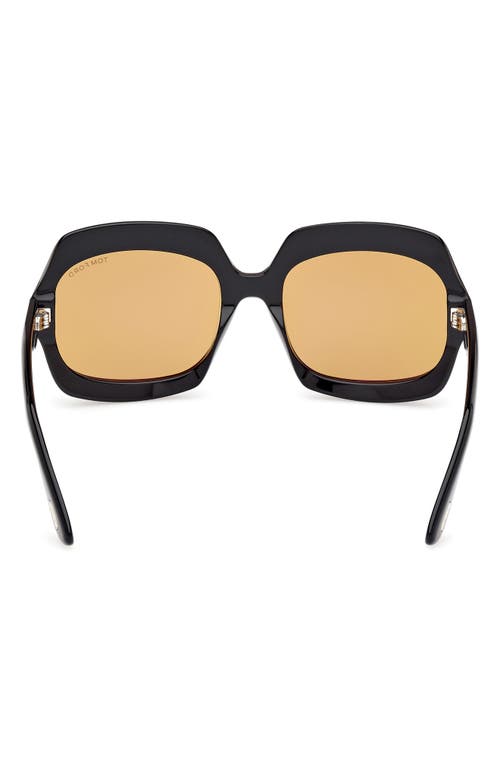 Shop Tom Ford Ren 60mm Geometric Sunglasses In Shiny Black/amber