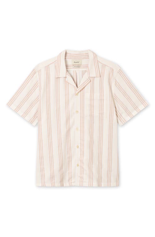 FORET Twig Regular Fit Stripe Short Sleeve Organic Cotton Button-Up Shirt in Cloud/Sandstone