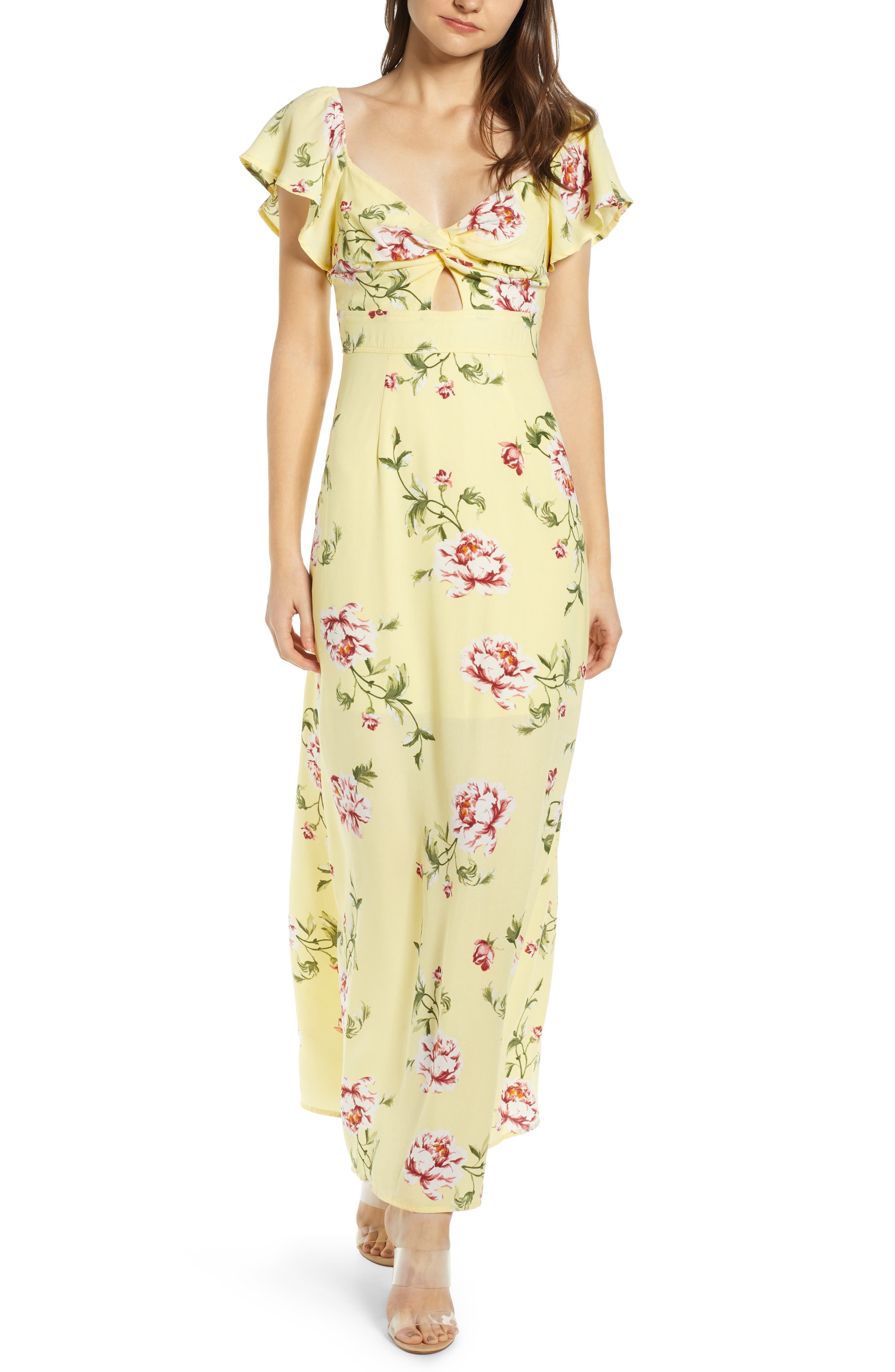 Row A Twist Front Maxi Dress, Yellow