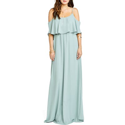Show Me Your Mumu Caitlin Cold Shoulder Chiffon Gown, Grey