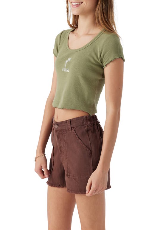 Shop O'neill Kids' Sammie Logo Embroidered Cotton Crop T-shirt In Oil Green