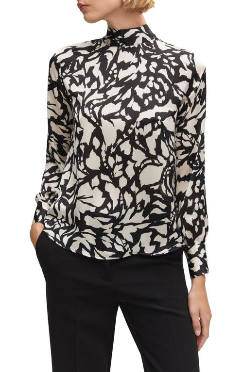 MANGO Print Mock Neck Top in Black at Nordstrom, Size 0