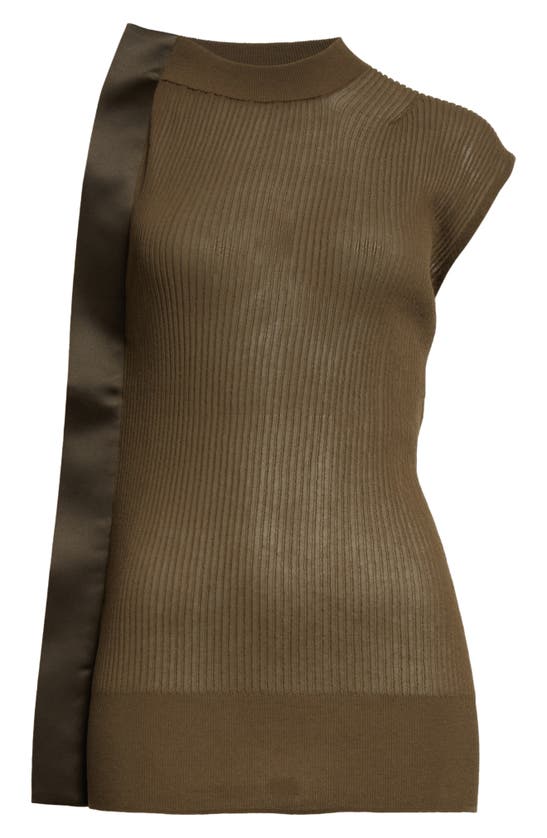 Shop Sacai Rib Cap Sleeve Sweater In Olive