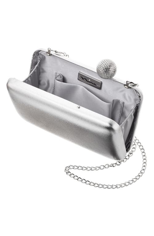 Nina Embossed Snake Minaudiere With Crystal Clasp In Silver