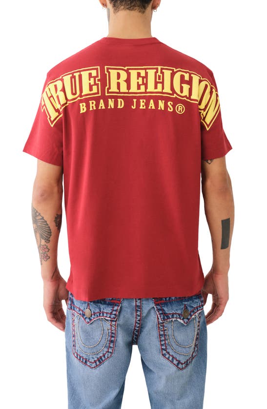 Shop True Religion Brand Jeans Relaxed Fit Puff Paint Logo Graphic T-shirt In Red Dahlia