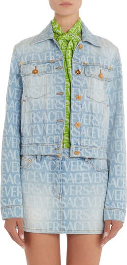 Versace All-over Logo Denim Jacket in Blue