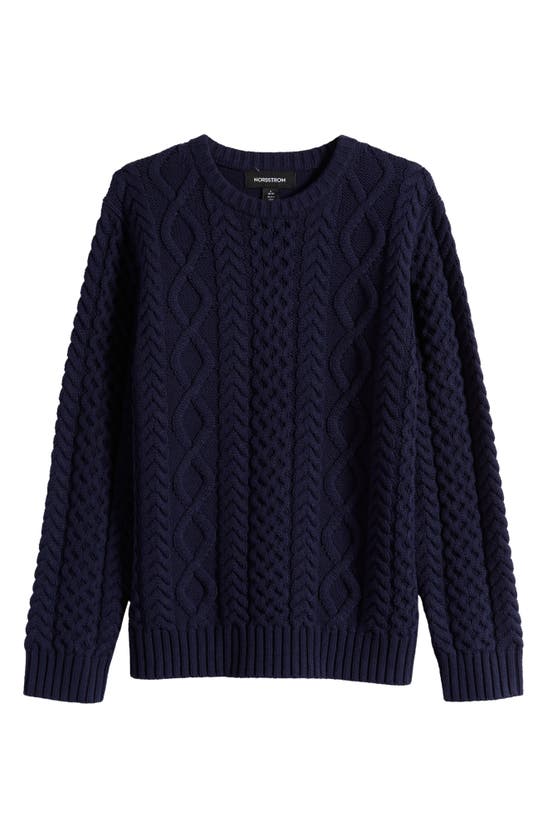 Shop Nordstrom Kids' Cable Cotton Blend Sweater In Navy Peacoat