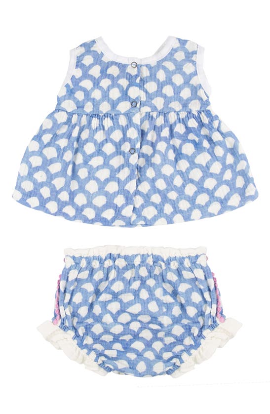 Miki Miette Scallop Print Surplice Cotton Gauze Top & Bloomers In Washi