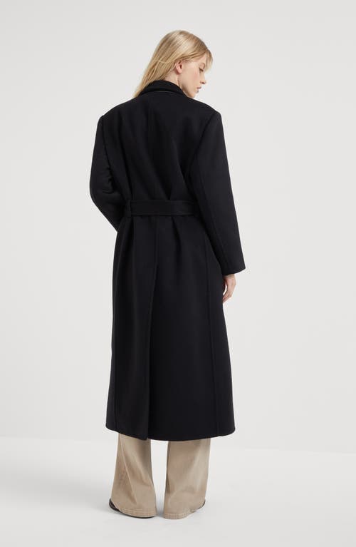 Shop Brunello Cucinelli Hand-crafted Cashmere Beaver Double Cloth Coat With Monili In Black