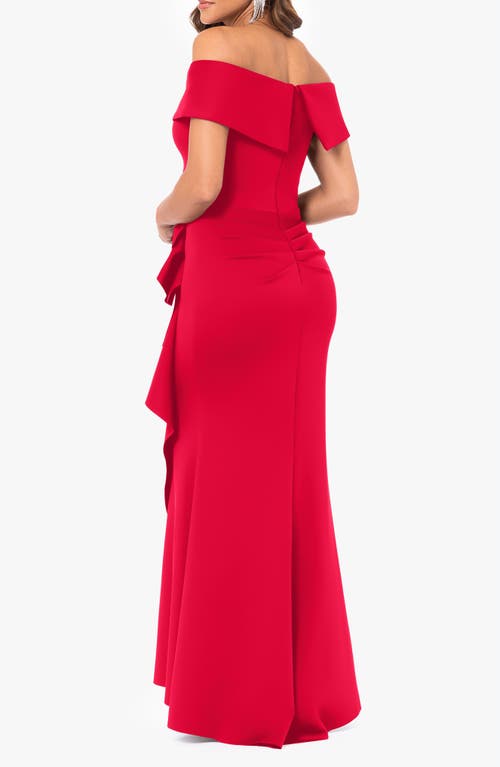 Shop Xscape Evenings Ruffle Off The Shoulder Scuba Gown In Red