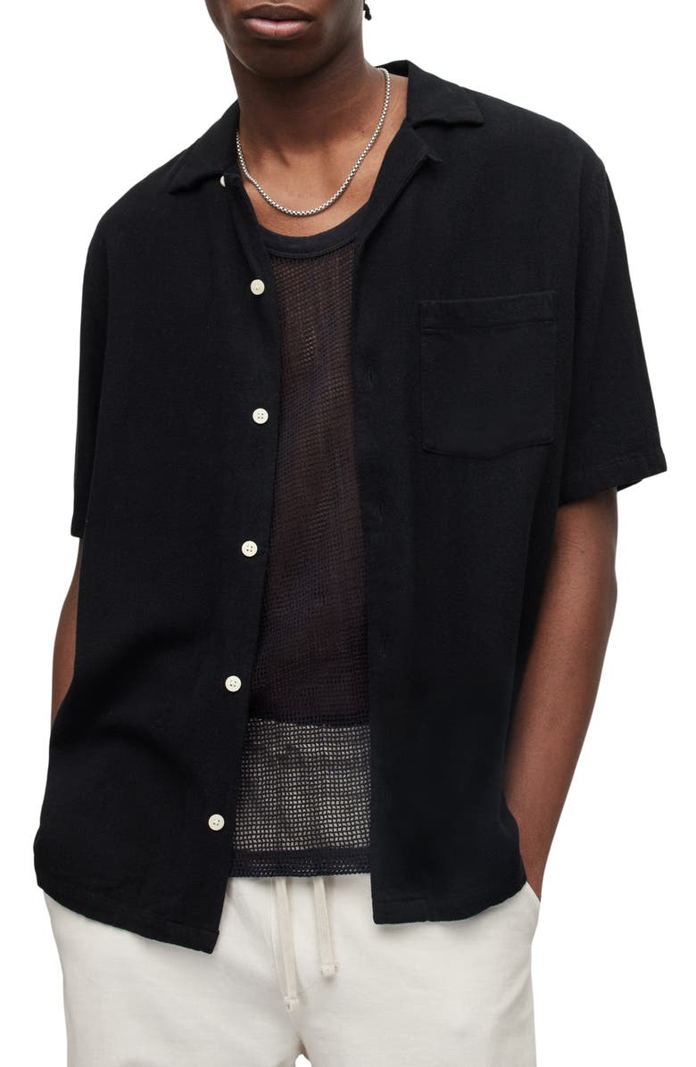 AllSaints Cudi Short Sleeve Button-Up Camp Shirt, Main, color, 