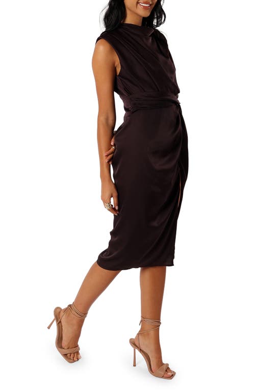 Petal & Pup Dina Sleeveless Satin Midi Dress Black Coffee at Nordstrom,