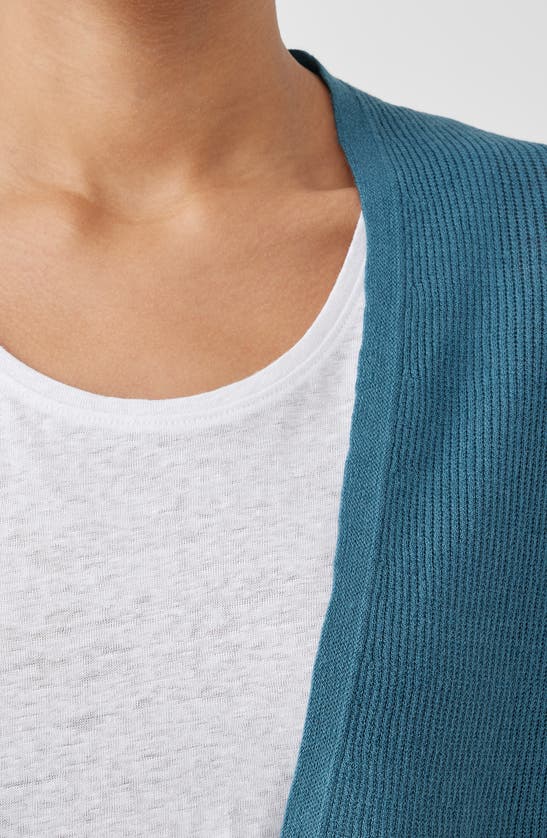 Shop Eileen Fisher Ribbed Organic Linen & Cotton Cardigan In River