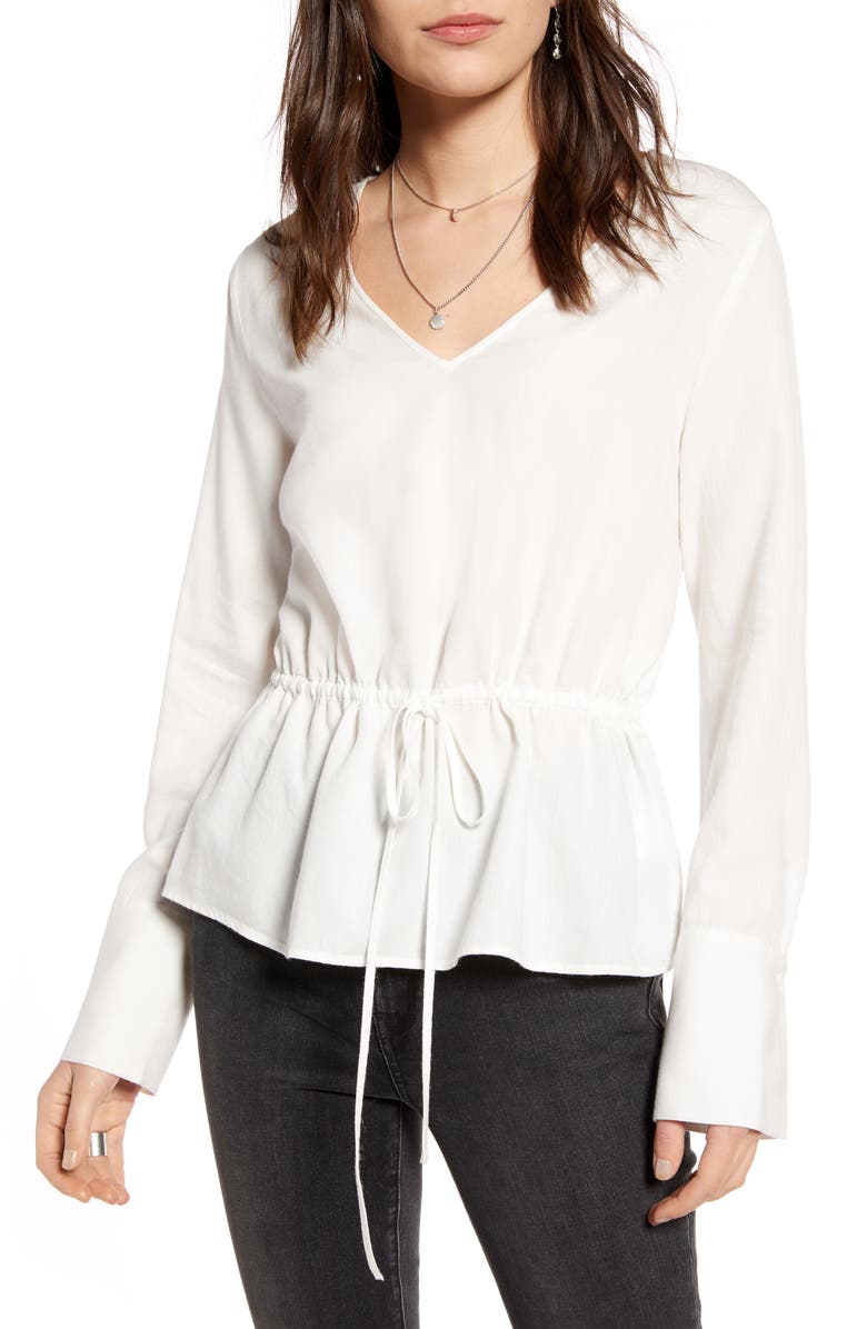 TREASURE & BOND Tie Waist Peplum Blouse, Main, color, IVORY