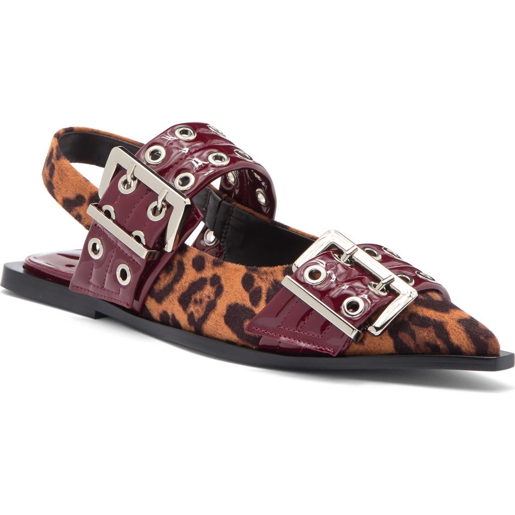 Jeffrey Campbell Debb Slingback Flat In Cheetah-satin-cherry Red Pat